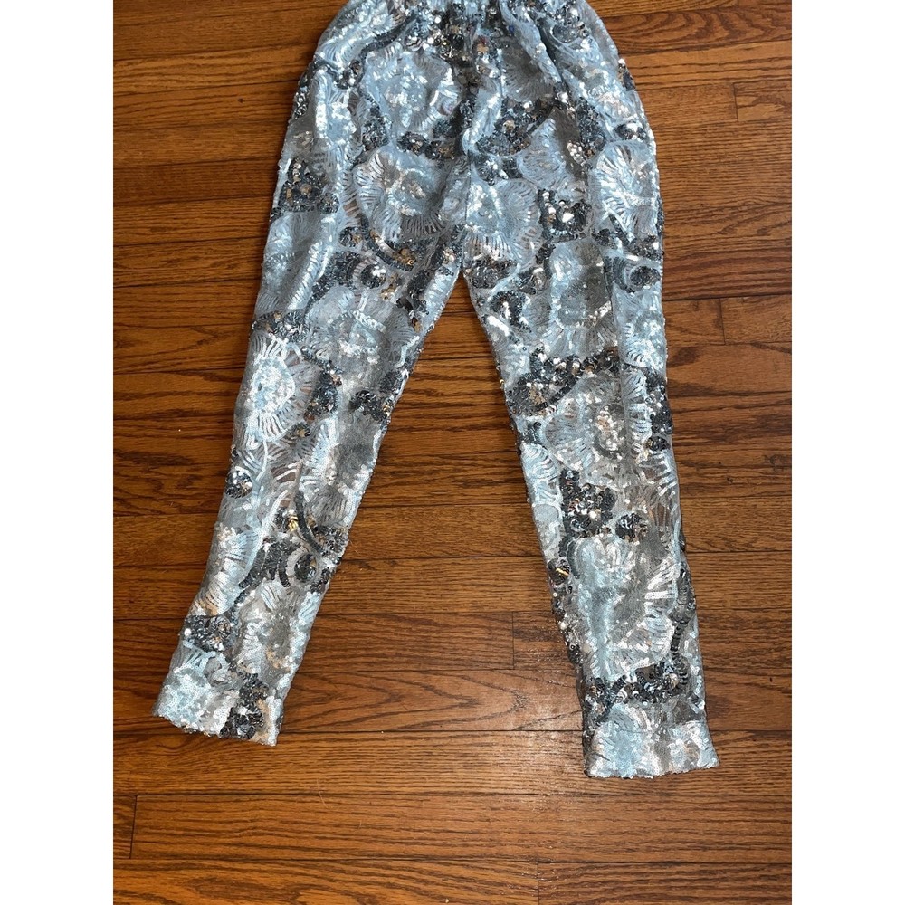 Handmade silver sequined sheer embellished formal evening disco y2k boogie Pants - Picture 3 of 12